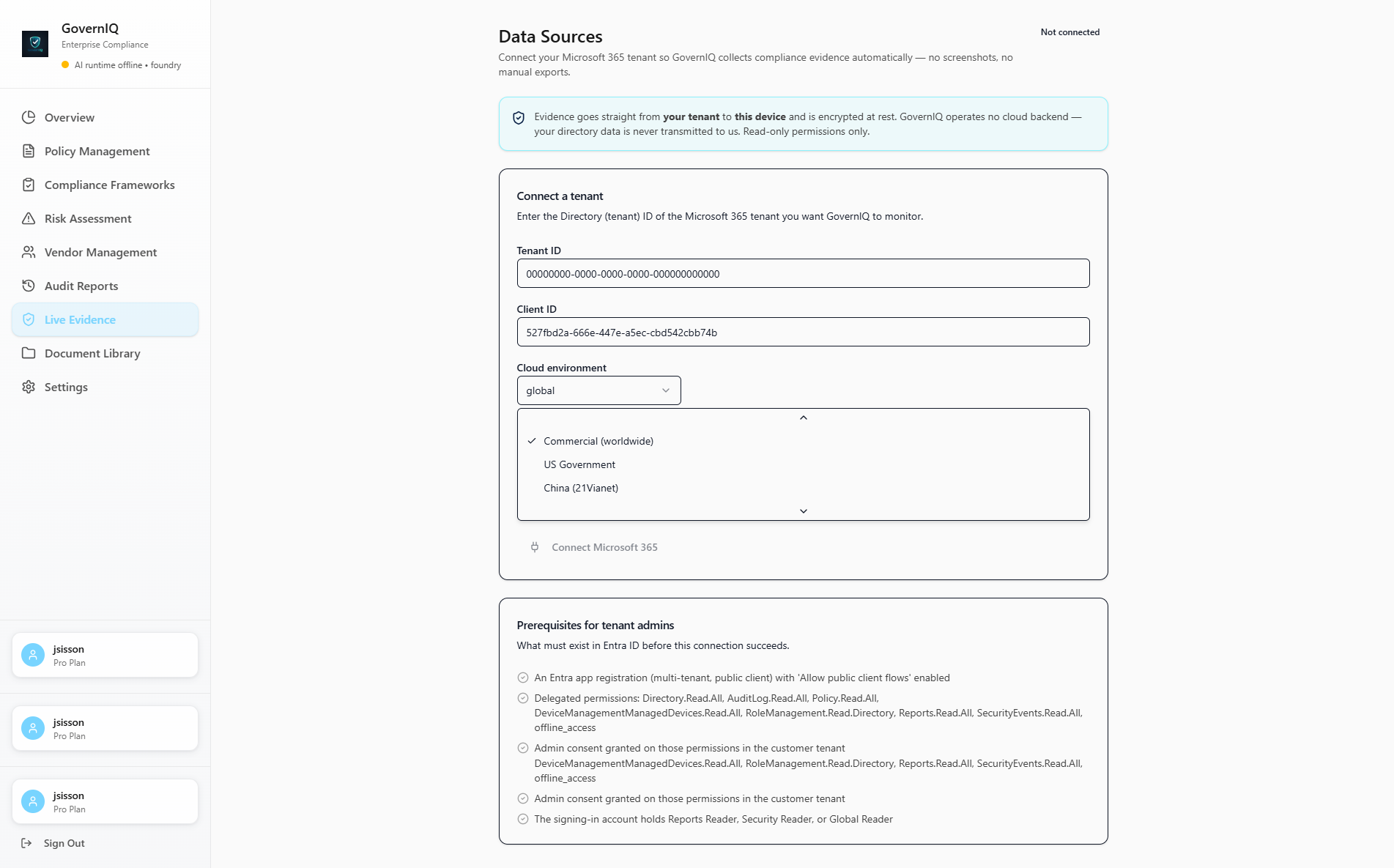 Govern IQ live resources screen showing governance resources and references.
