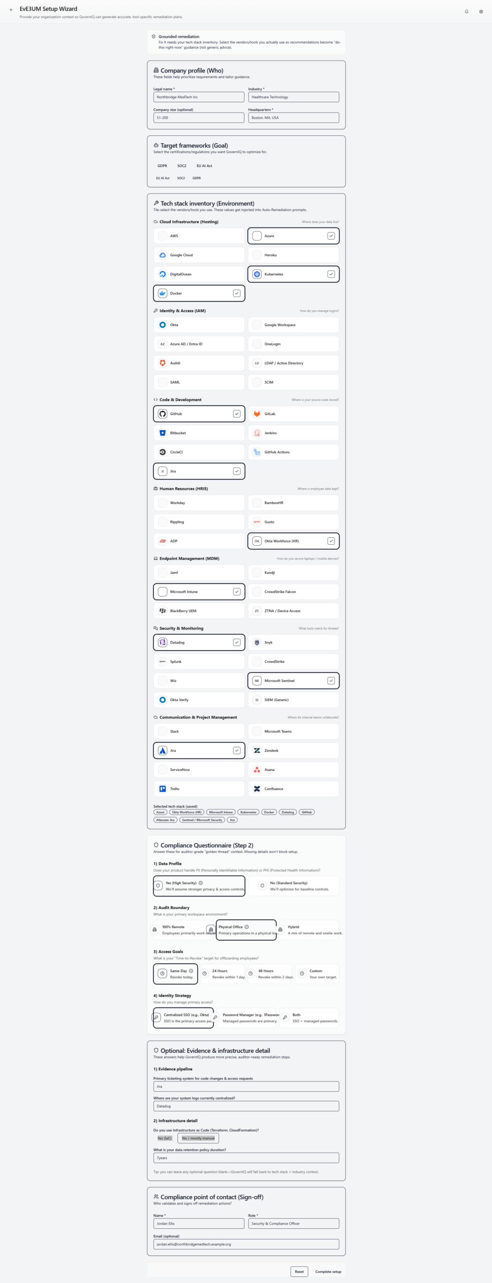Full-page view of the Govern IQ guided setup flow.